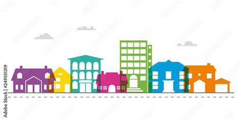 Small Town Main Street Neighborhood Vector Illustration Stock Vector