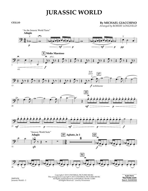 Jurassic World Cello Sheet Music Robert Longfield Orchestra