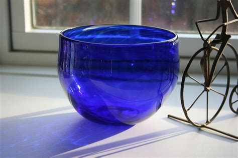 Handblown Glass Bowl Vibrant Cobalt Blue Hand Blown Bowl Etsy