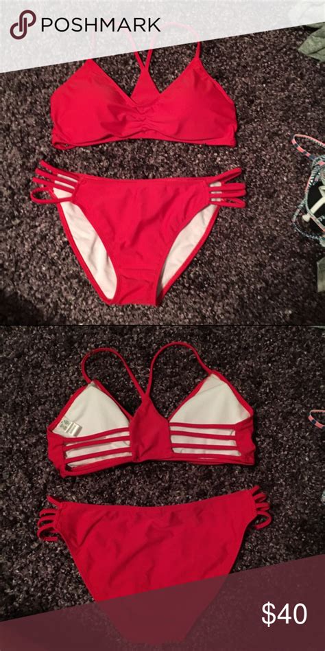 Red Bikini Set With Lines Red Bikini Set Red Bikini Bikinis