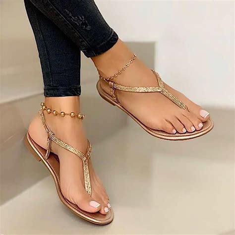 Loyisvidion Clearance Sandals For Women Rhinestone Sandals Womens Shoes Flat Beach Sandals And