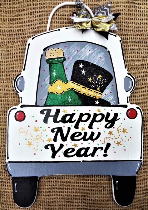 holographic glitter happy new year truck sign wall art door etsy