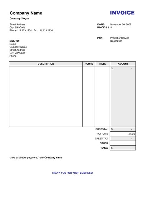 Blank Billing Invoice Scope Of Work Template Organization Free