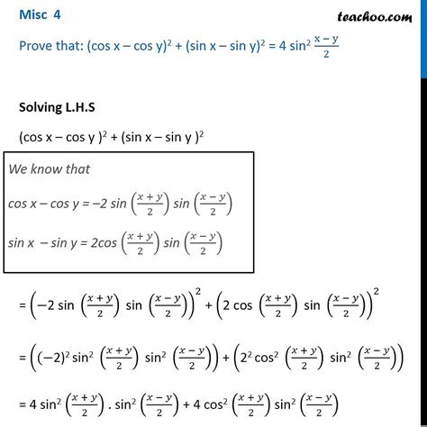 misc 4 prove cos x cos y 2 sin x sin y 2 chapter 3