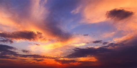 Sunset Sky Of Sky Blue And Orange Color Combination Stock Photo Image
