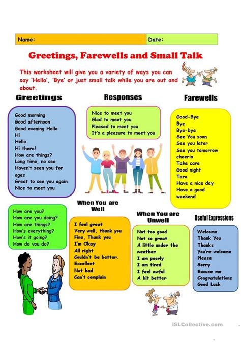 Greetings Farewells And Small Talk English Esl Worksheets For Distance