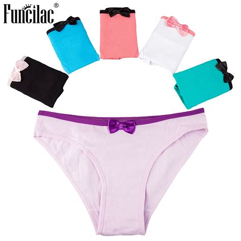 Funcilac Briefs For Women Sexy Panties Cotton Ladies Underwear Bikini Girls Bow Underpants Solid