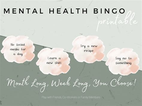 printable mental health game self care bingo mental health etsy