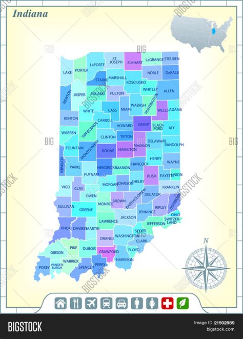Indiana State Map Vector And Photo Free Trial Bigstock