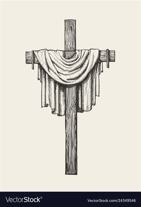 Crucifix Cross And Shroud Hand Drawn Religious Vector Image