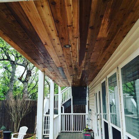 Step by step instructions and photos to guide you through the process! Cedar ceiling over patio | Porch ceiling, Outdoor living ...