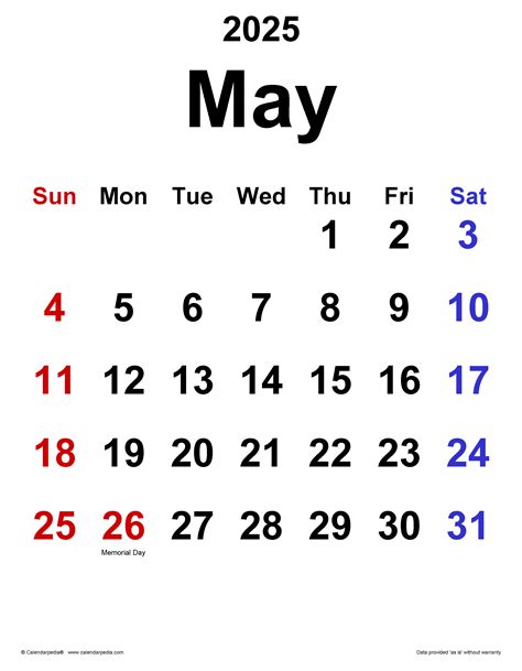 May 2025 Calendar Templates For Word Excel And Pdf