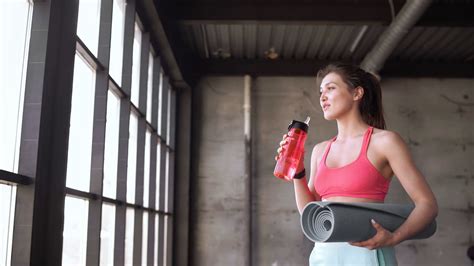 Fitness Woman Drinking Water From Bottle Stock Footage Sbv