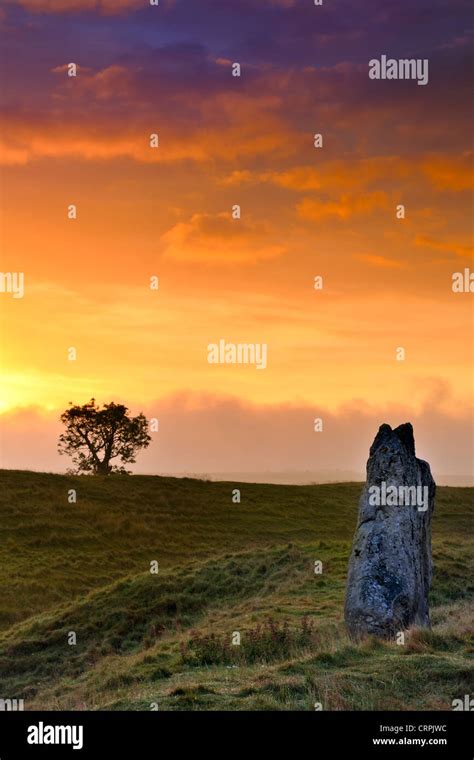 Dawn Over A Standing Stone Part Of The Avebury Ring The Oldest Stone