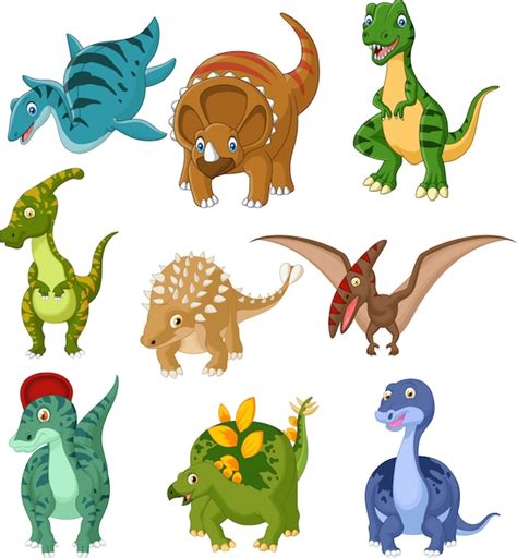 Conjunto De Colección De Dinosaurios De Dibujos Animados Vector Premium