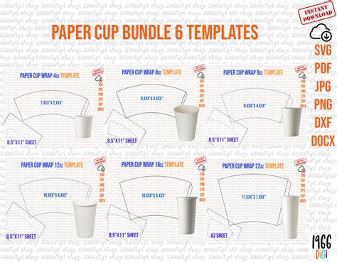 Paper Cup Bundle Template 4oz 8oz 9oz 12oz 16oz 22oz Full Wrap