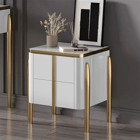 Modern White Nightstand Luxury Lacquered 2 Drawer Bedside Table Homary