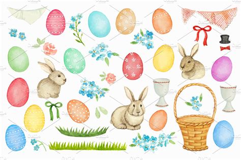 Happy Easter Watercolor Decorative Illustrations ~ Creative Market