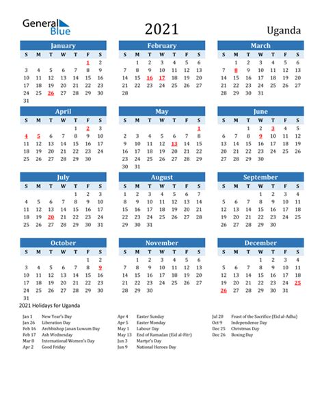 The month of ramadan (arabic: 2021 Calendar - Uganda with Holidays
