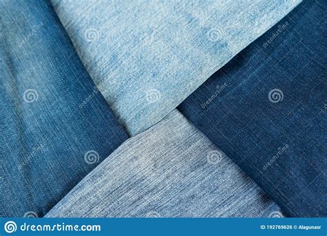 Different Shades Of Blue Denim Fabric Detail Of Several Layers Of