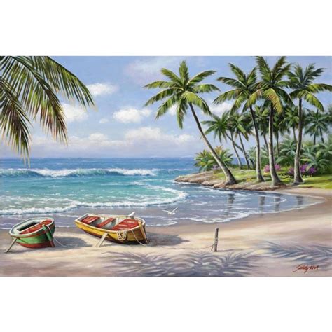 Hand Painted Contemporary Art Coastal Landscapes Palm Tree Oil Painting