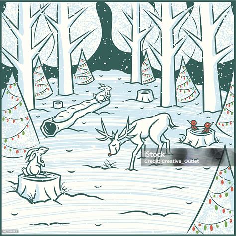 Christmas Forest Scene Stock Illustration Download Image Now Animal
