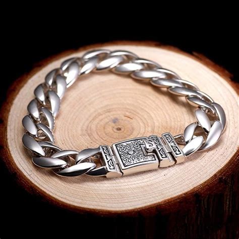 thick raw silver chain link bracelet in 2020 mens sterling silver jewelry chains for men