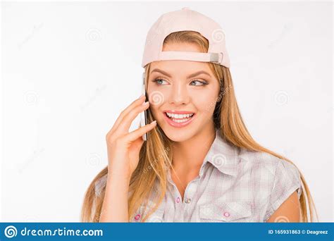 Pretty Girl With A Cap Talking On The Phone Stock Image Image Of Positive Casual 165931863