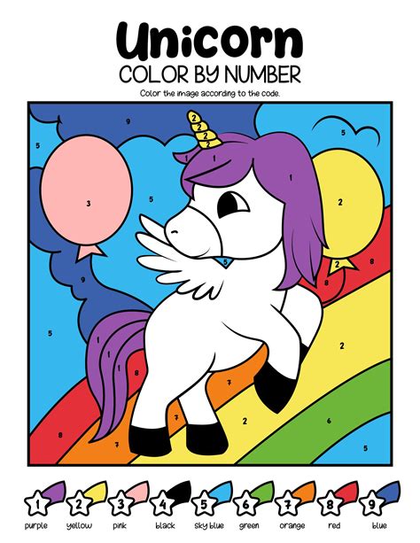 8 Free Printable Color By Number Unicorn Coloring Pages For Kids In