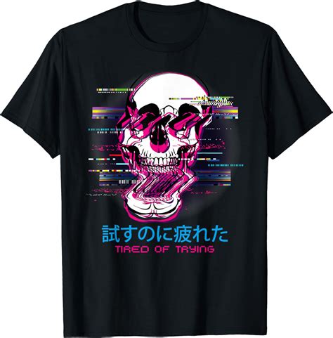 Vaporwave Synthwave Skull Skeleton Glitch T Shirt Clothing