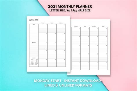2021 Planificador Mensual Calendario Mensual Pdf Etsy España