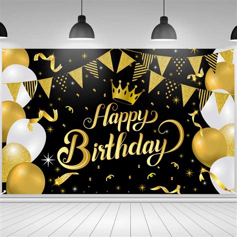 Buy Anvava Large Fabric Happy Birthday Banner Backdrop Black Gold Sign