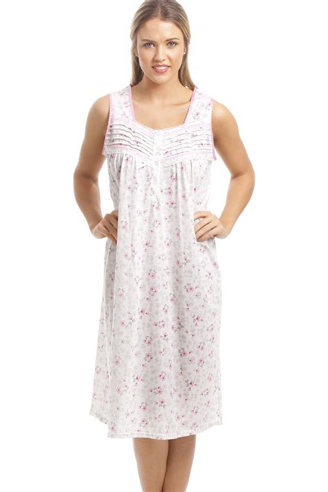 Classic Pink Floral Print White Sleeveless Nightdress