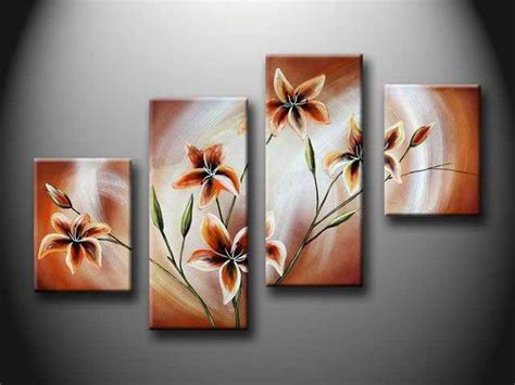 Hand Painted Flower Oil Painting With Stretched Frame Set Of 4 Wall