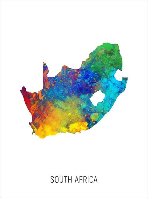 South Africa Map Watercolour Art Print Poster Colour Black Etsy Uk