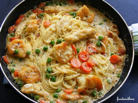 Food And Lens Creamy Chicken And Shrimp Spaghetti