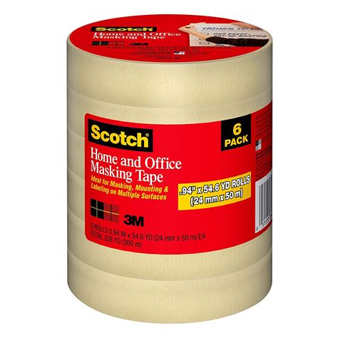scotch 3437 6 mp home and office masking tape 1 inch x 55 yards 6 rolls home