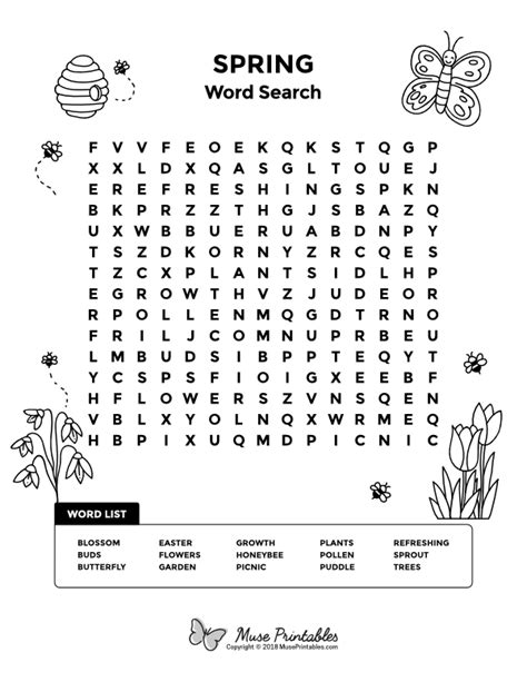 Difficult Spring Word Search Puzzle For Kids Free Printable Spring