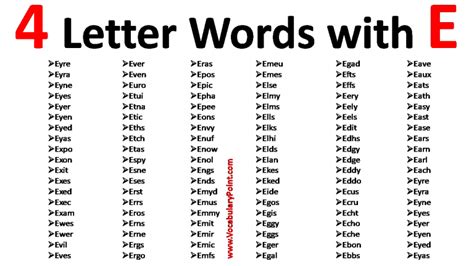 4 Letter Words With E Archives Vocabulary Point