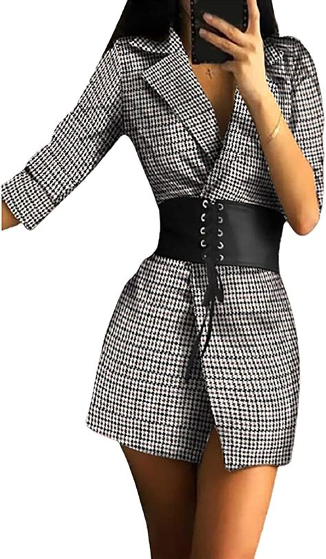 Chicme Womens Fashion Pu Leather Half Sleeve Notched Lapel Bodycon