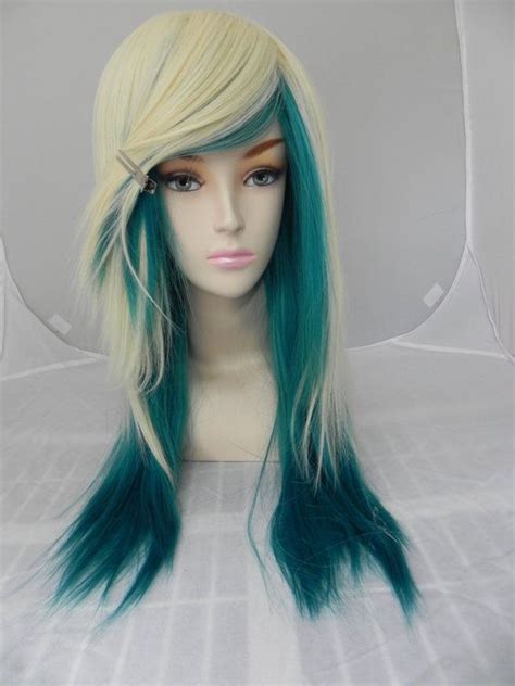 20 Off Sale Blonde And Teal Green Long Straight By Exandoh 12325 Long Straight Layers
