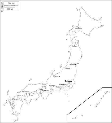Japan is an island nation located in east asia primarily near the pacific ocean. Outline Map Of Japan With Cities Japan Ryukyu Islands Free Map Blank
