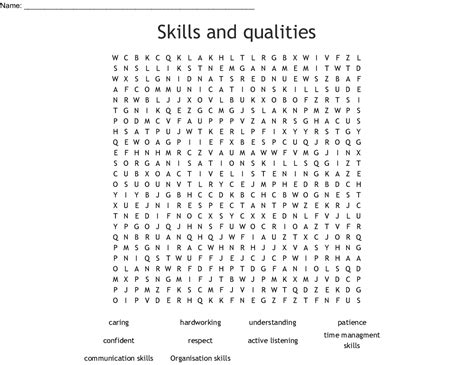 Skills And Qualities Word Search Wordmint
