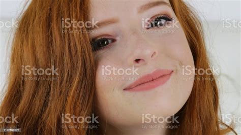 Closeup Image Of Teenage Girl 14 15 With Pale Skin And Freckles Natural