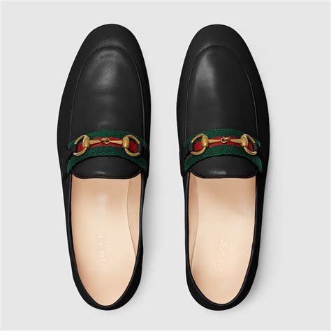 Womens Loafer With Web In Black Leather Gucci Uk