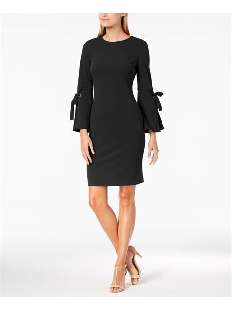 Calvin Klein Womens Black Tie Sleeve Above The Knee Sheath Cocktail Dress 2 Ebay
