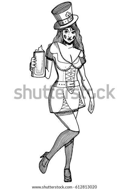Vector Fulllength Illustration Cute Sexy Girlwaitress Stock Vector Royalty Free 612813020