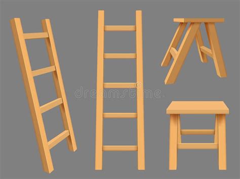 Interior Ladders High Rise Household Objects Wooden Ladders Vector
