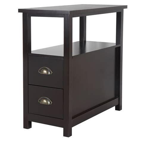 Zenstyle End Table Side Cabinet With 2 Drawer And Shelf Narrow
