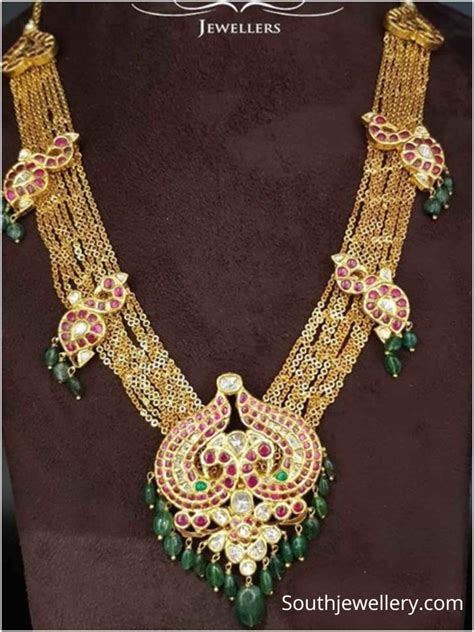 Gold Chains Haram With Kundan Pendants Indian Jewellery Designs